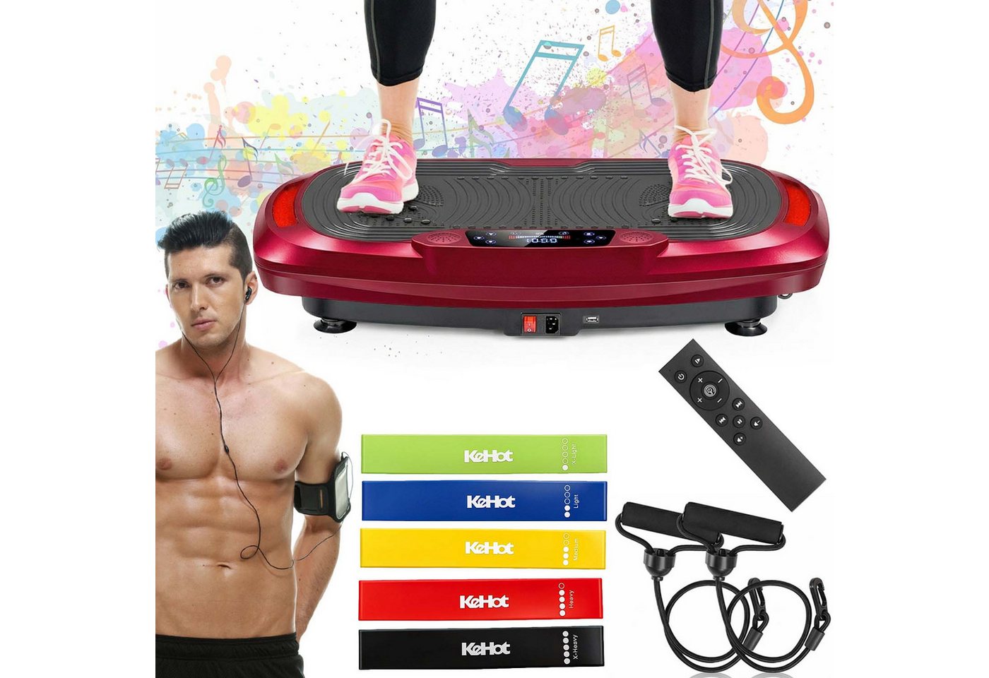 kehot Vibrationsplatte 4D Vibrationsplatte mit 3 Motoren–Profi Ganzkörpertraining für zuhause, 300 W, 120 Intensitätsstufen, (5 Programme, Bluetooth-Musik & Magnet-Massage, Einfache Bedienung), inkl. Trainingsbänder, Fernbedienung für effektives Heimtraining,200kg