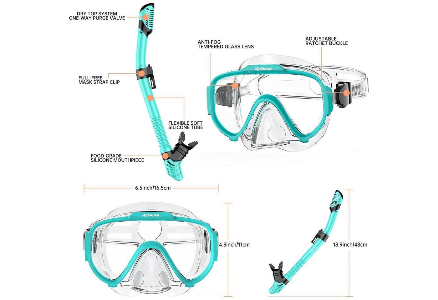 LuxusKollektion Schnorchel Schnorchelset Erwachsene, Anti-Fog Taucherbrille, Trocken Schnorchel Bild 2