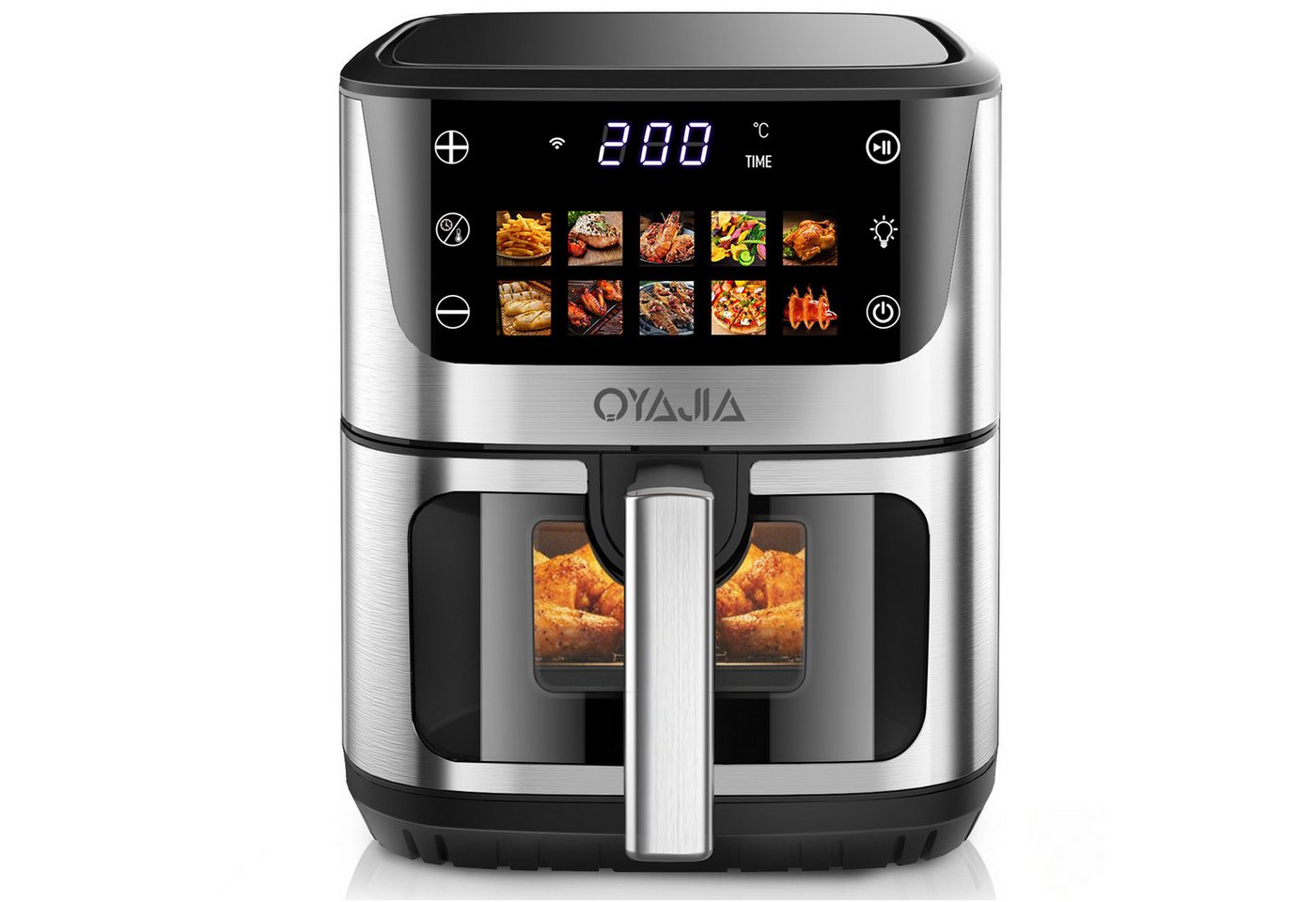 oyajia Heißluftfritteuse 9 Liter XXL Air Fryer, 10in1 Heißluftfritteuse, Farb-LED-Display mit Sensor-Touch Bedienung, fettfreie Zubereitung, inkl. Timer, platzsparend, spülmaschinenfester Korb, 1800,00 W, Heißluftfritteuse ohne Öl, Warmhaltefunktion Bild 2