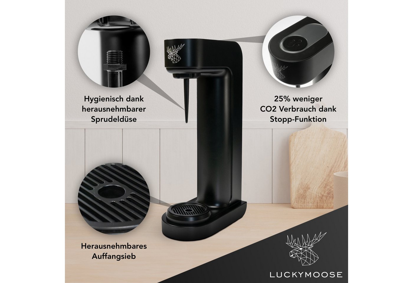 Luckymoose Wassersprudler Infinity mit 2x 1,25L spülmaschinenfesten Edelstahlflaschen, (2x Silber-tlg), Spart bis zu 25% CO2, Flaschen spülmaschinenfest & ohne Ablaufdatum Bild 5