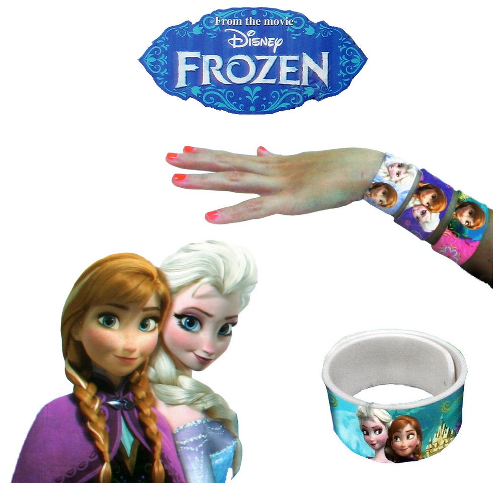 TE-Trend Wundertüte 6 Stück Frozen Slap Snap Bands Schnapp-Armband Mitgebsel, 6 tolle Eiskönigin Motive