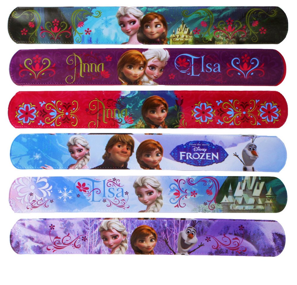 TE-Trend Wundertüte 6 Stück Frozen Slap Snap Bands Schnapp-Armband Mitgebsel, 6 tolle Eiskönigin Motive Bild 2