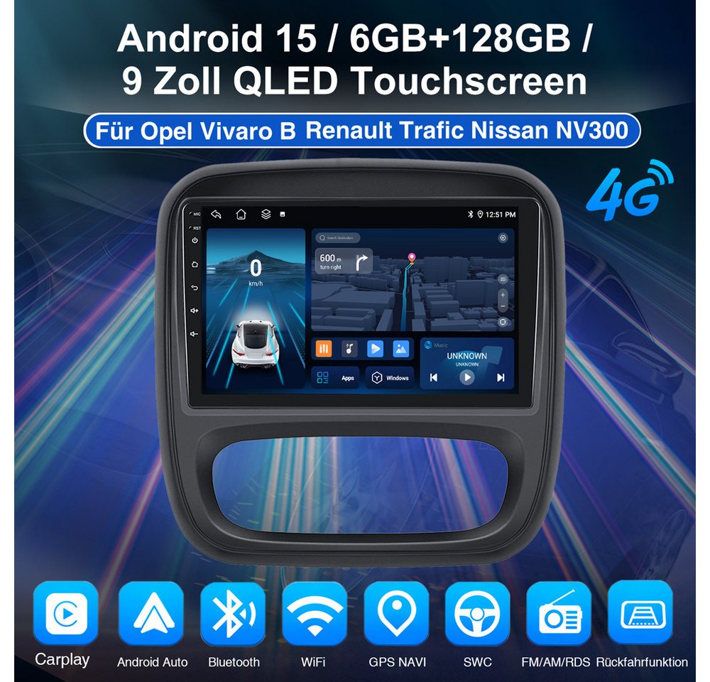 ESSGOO Für Opel Vivaro B 2014–2019/Nissan NV300/Renault Trafic/Fiat Talento Autoradio (RDS, Digitalradio (DAB), FM, AM, 6+128GB 8-Kern Apple Carplay Android Auto SWC EQ BT) Bild 5