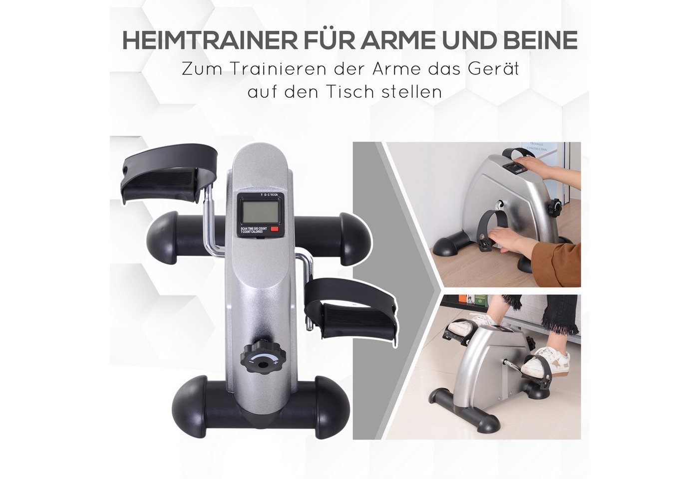 MC Star Heimtrainer Mini Bike Pedaltrainer Trainingsrad Fahrradgerät mit LCD-Display (Gusseisen Silber 35 x 40 x 31 cm)