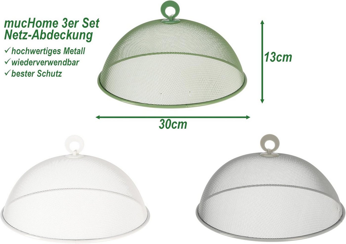 mucHome Fliegenhaube 3X Netz-Abdeckung Speisehauben aus Metall Fliegenschutz Fliegenhaube (3 St)