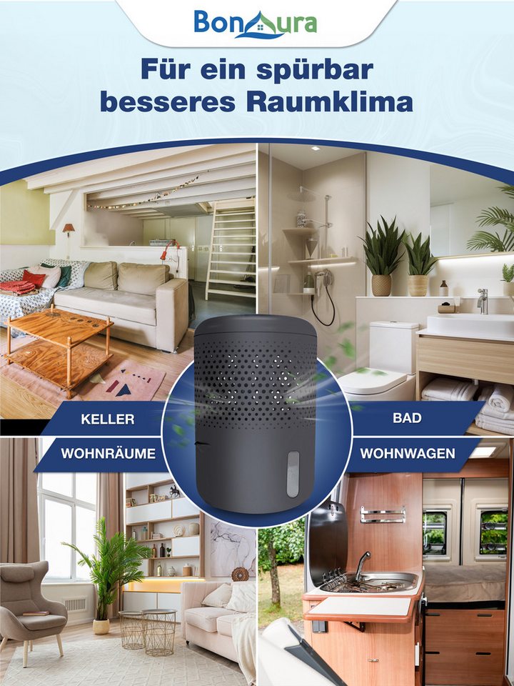 BonAura Luftentfeuchter ohne Strom, für 55 m³ Räume, Tank 1 l, Schutz vor Schimmel und muffigen Gerüchen Bild 2