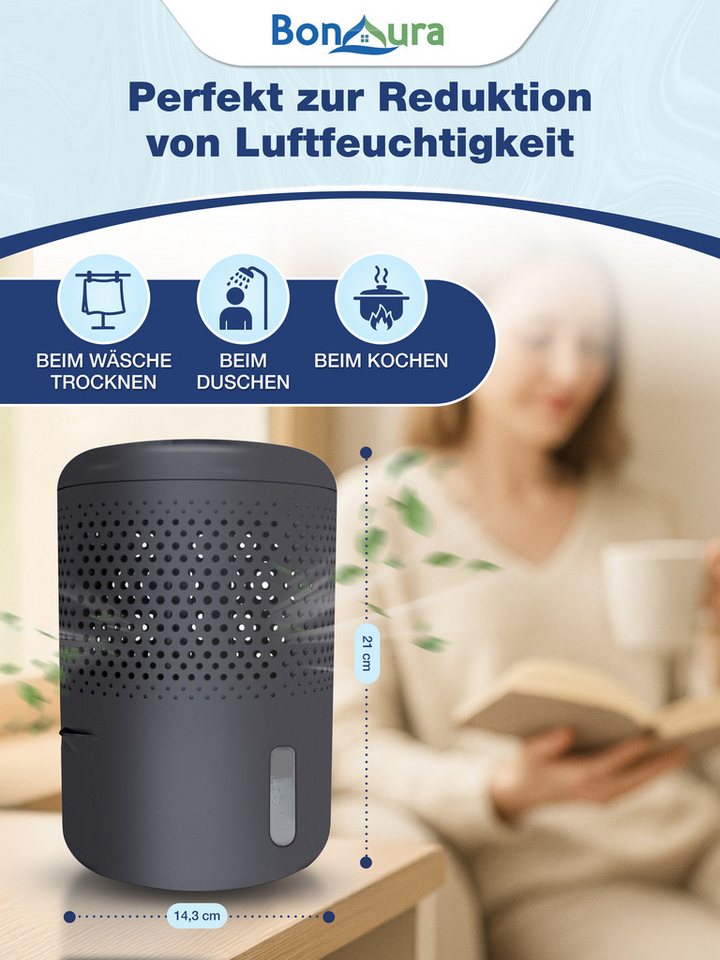 BonAura Luftentfeuchter ohne Strom, für 55 m³ Räume, Tank 1 l, Schutz vor Schimmel und muffigen Gerüchen Bild 3