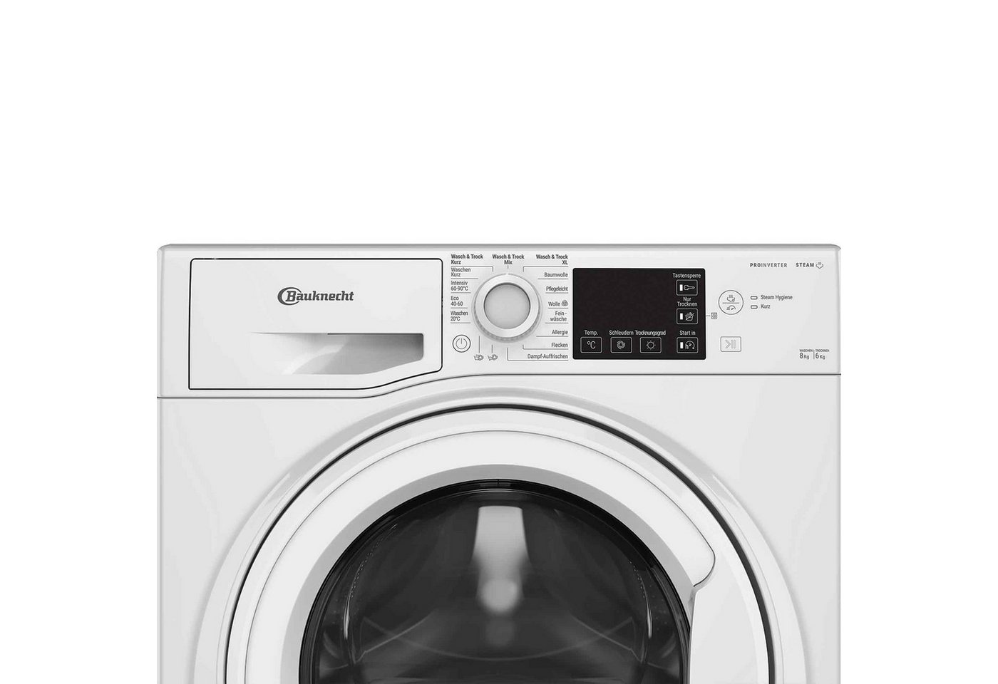 BAUKNECHT Waschtrockner WD ECO SHIELD 8614 D, 8 kg, 6 kg, 1400 U/min, Steam Hygiene mit Antivirus, Flecken 40°, Steam Refresh Bild 4
