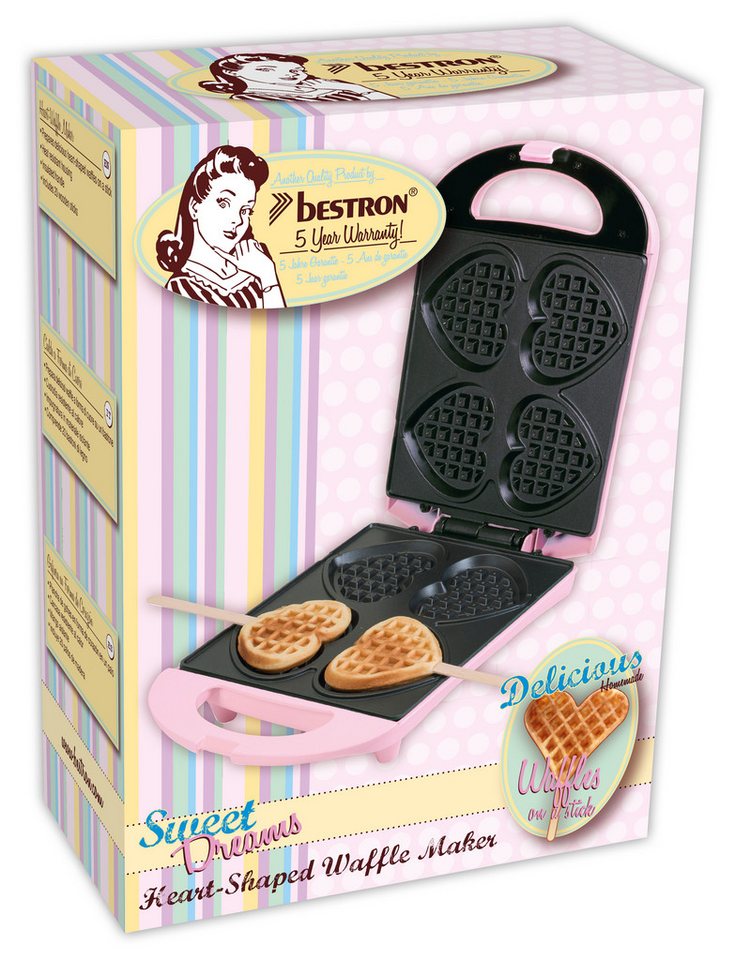 bestron Waffeleisen DSW271, 780 W, Herzwaffeln am Stiel – 780 W, inkl. Stäbchen Bild 2