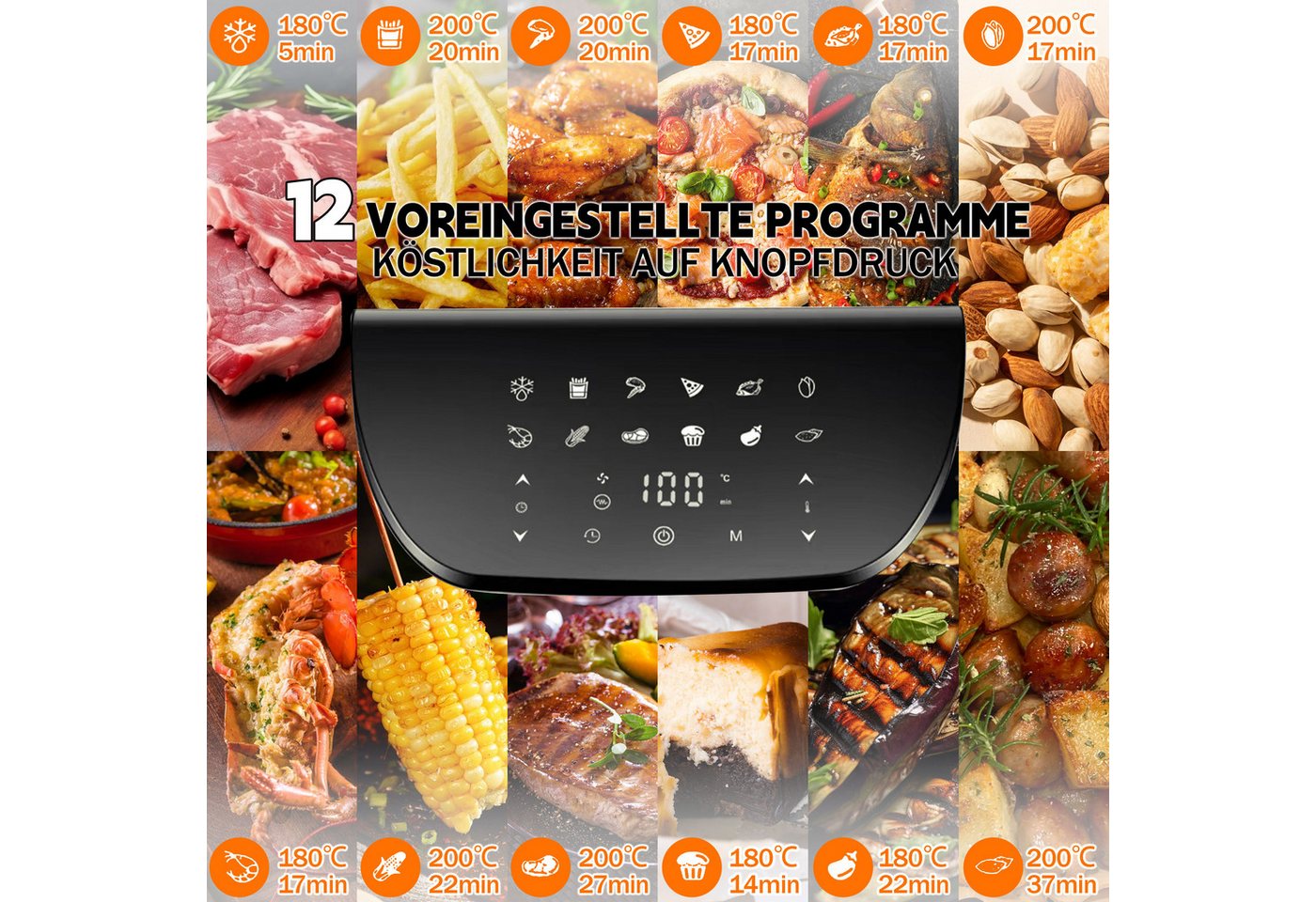 WHEELYOU Heißluftfritteuse 8.5 L Airfryer – 1800 W, Sichtfenster & LED-Display für fettarmes Kochen, 1800,00 W, Fettarmes Kochen, vielseitig & family‑geeignet – Knusprige Ergebnisse Bild 2