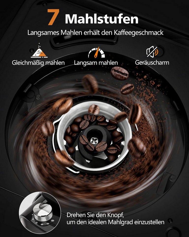 Aigostar Kaffeemaschine mit Mahlwerk, 1.5l Kaffeekanne, Wiederverwendbare Filter, Warmhaltefunktion, Selbstreinigungsfunktion, Intelligente Erinnerung Bild 5