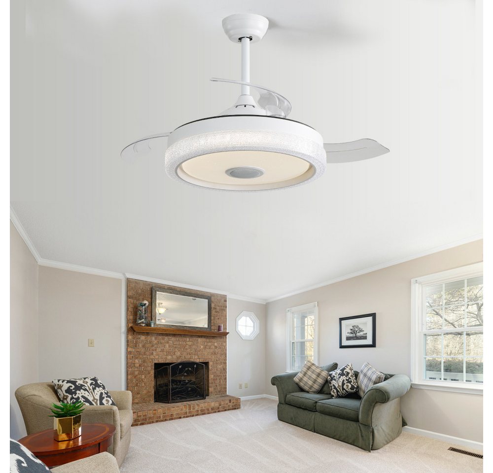 BBWL Deckenventilator Deckenventilator 42 Zoll mit LED RGB Licht, leiser DC-Motor, 3 ABS-Flügel, dimmbare 32W Beleuchtung mit Fernbedienung Weiß