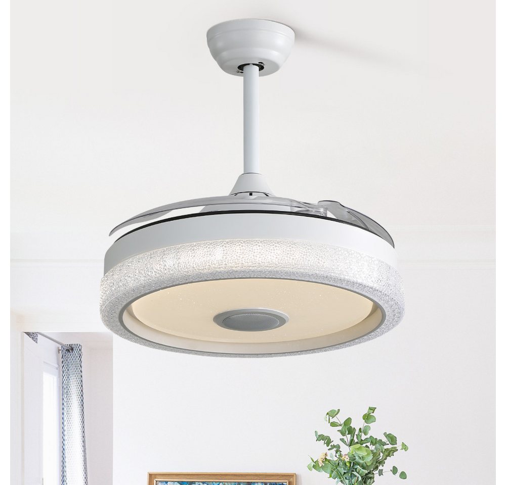 BBWL Deckenventilator Deckenventilator 42 Zoll mit LED RGB Licht, leiser DC-Motor, 3 ABS-Flügel, dimmbare 32W Beleuchtung mit Fernbedienung Weiß Bild 2