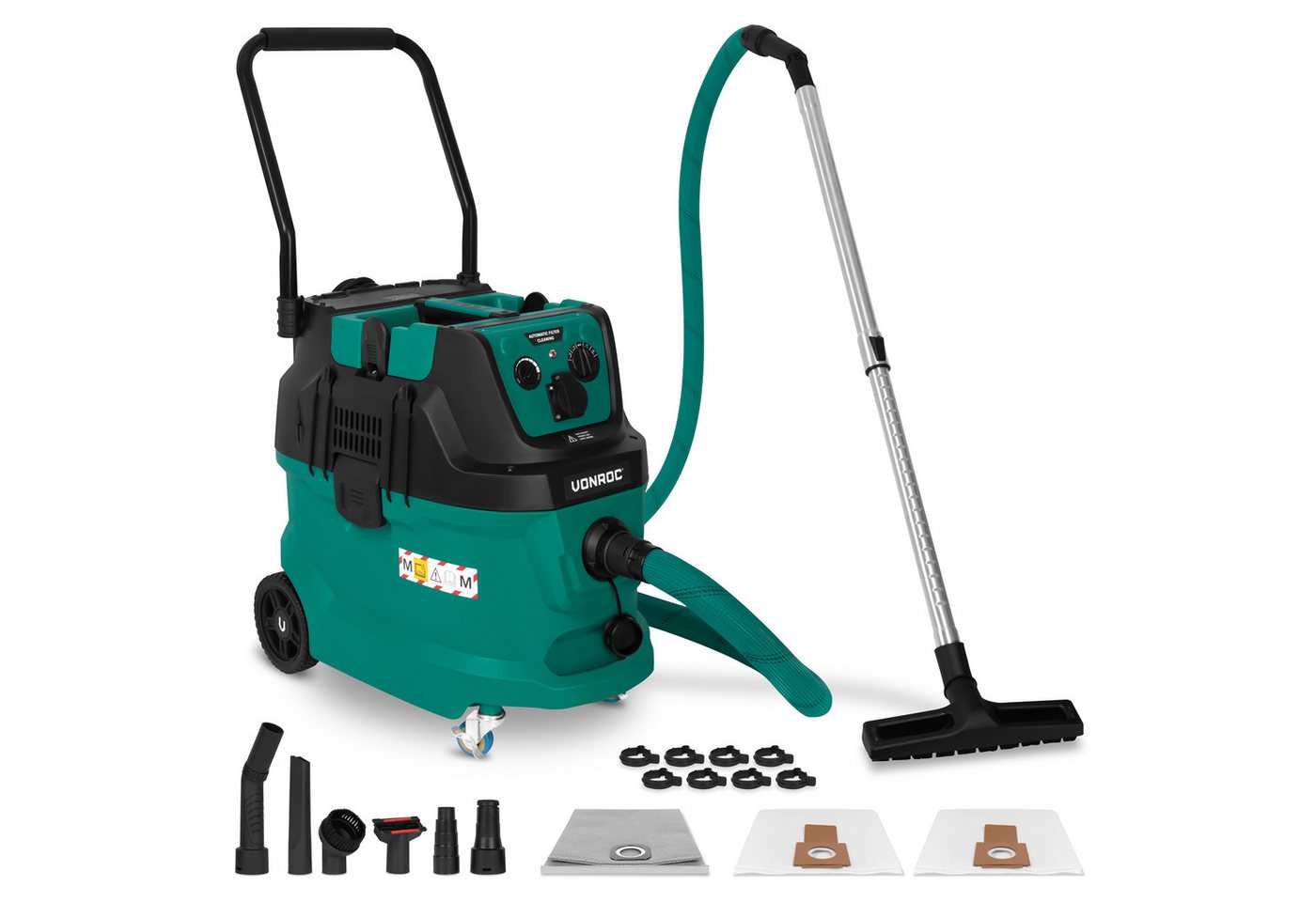 VONROC Nass-Trocken-Sauger – M-Klasse – 22 kPa – Automatische Filterreinigung (Pulsfunktion), 1600 W, beutellos, – HEPA H14 – 40L Tank – Antistatischer Schlauch Ø35 mm Bild 5