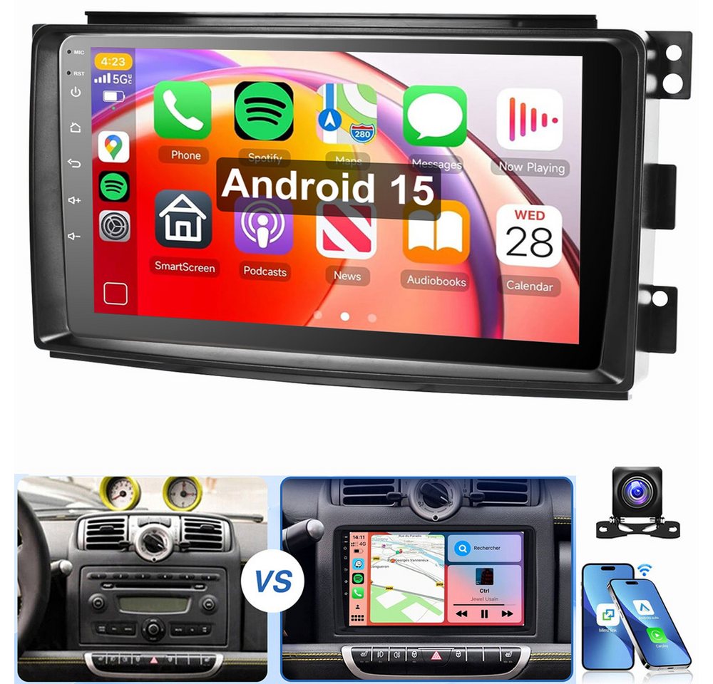 MOPECT Für Smart Fortwo 451 2005-2015 Android 15 NAVI Autoradio (RDS, Digitalradio (DAB), FM, 2 DIN Carplay Bluetooth Navigationsgeräte Rückfahrkamera(optional) Bild 5