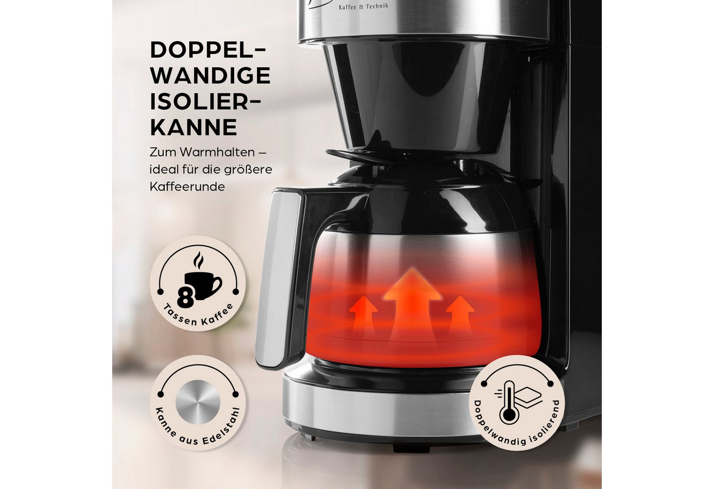 Barista Filterkaffeemaschine mit digitalem Touch-Display mit Mahlwerk + Kanne, mit verstellbarem Mahlwerk, 24h Timer & Permanentfilter