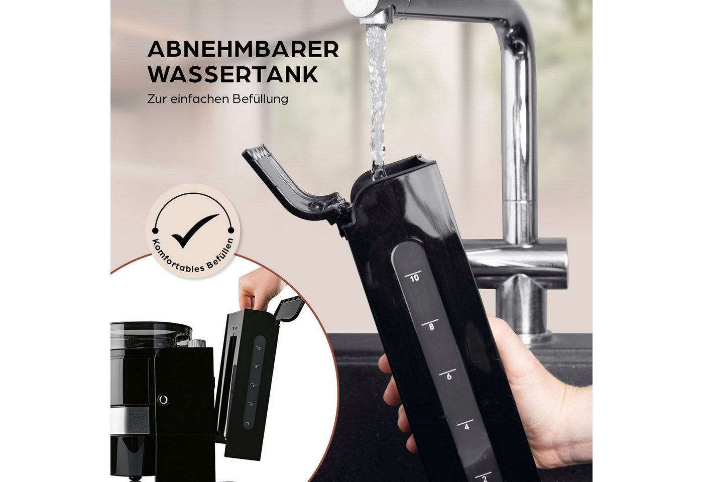 Barista Filterkaffeemaschine mit digitalem Touch-Display mit Mahlwerk + Kanne, mit verstellbarem Mahlwerk, 24h Timer & Permanentfilter Bild 3