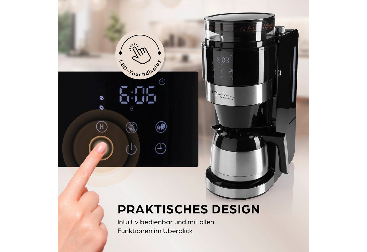 Barista Filterkaffeemaschine mit digitalem Touch-Display mit Mahlwerk + Kanne, mit verstellbarem Mahlwerk, 24h Timer & Permanentfilter Bild 5