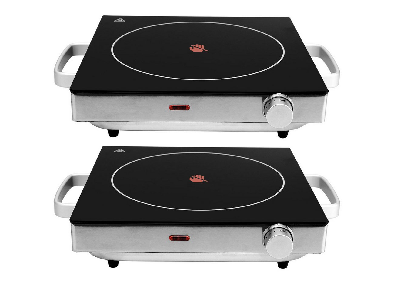 Casativo Einzelkochplatte Mobile Glaskeramik Kochplatte Infrarot-Wärme Ø20cm 2000W IP64, 1er & 2er-Set, stufenlose Temperaturregelung, 35 x 7,6 x 30cm