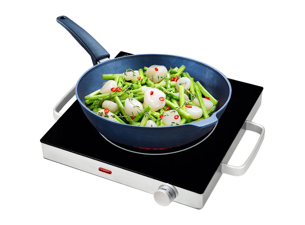 Casativo Einzelkochplatte Mobile Glaskeramik Kochplatte Infrarot-Wärme Ø20cm 2000W IP64, 1er & 2er-Set, stufenlose Temperaturregelung, 35 x 7,6 x 30cm Bild 3