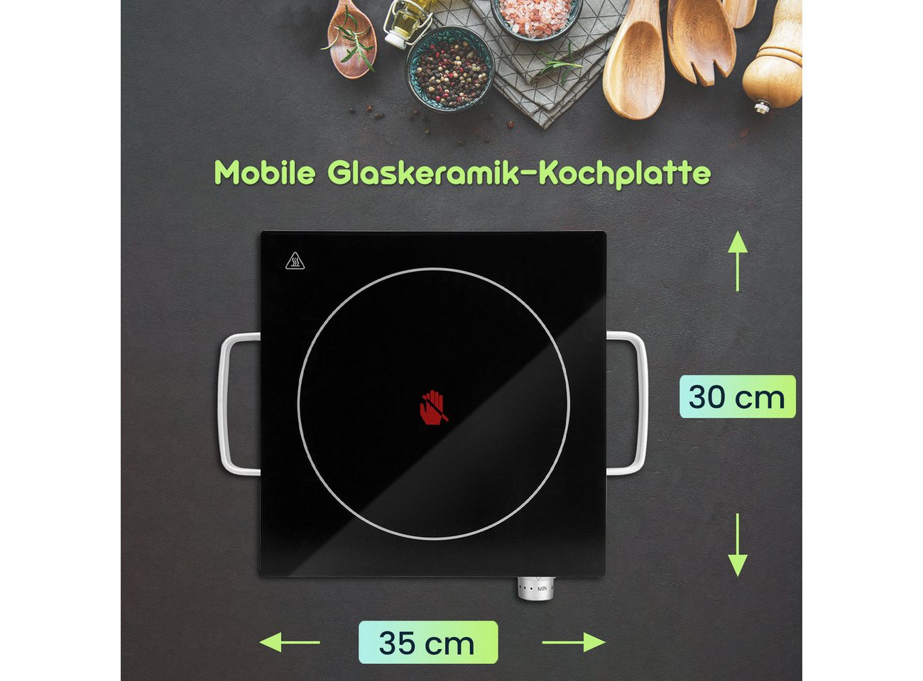 Casativo Einzelkochplatte Mobile Glaskeramik Kochplatte Infrarot-Wärme Ø20cm 2000W IP64, 1er & 2er-Set, stufenlose Temperaturregelung, 35 x 7,6 x 30cm Bild 4