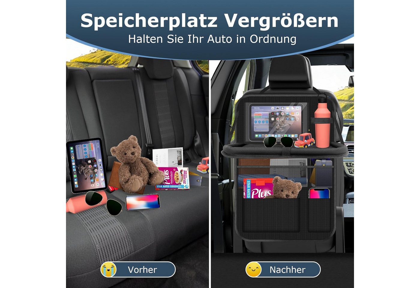 FELIXLEO Auto-Rückenlehnentasche Auto Organizer 2 Stueck Rueckenlehnenschutz Kinder Schwarz (1-tlg)