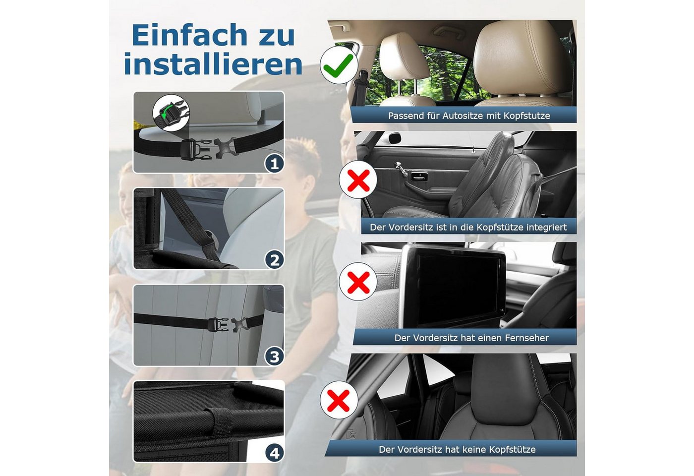 FELIXLEO Auto-Rückenlehnentasche Auto Organizer 2 Stueck Rueckenlehnenschutz Kinder Schwarz (1-tlg) Bild 3