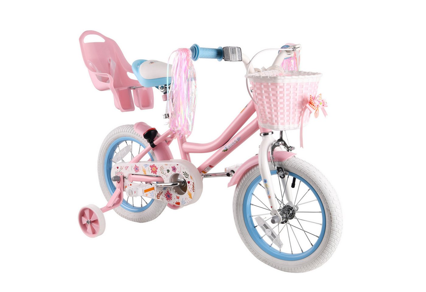 RULLY Kinderfahrrad Kinderfahrrad 12–16 Zoll für 2–6 Jahre, 1 Gang, Inkl. Korb, Puppensitz, Stützrädern, Schutzblechen & Klingel