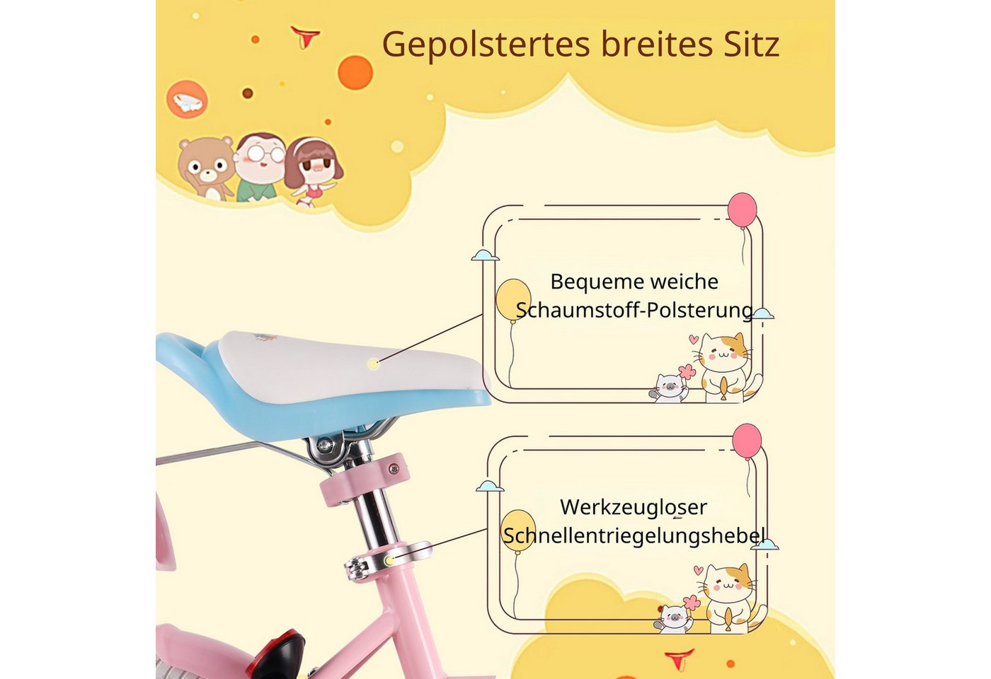 RULLY Kinderfahrrad Kinderfahrrad 12–16 Zoll für 2–6 Jahre, 1 Gang, Inkl. Korb, Puppensitz, Stützrädern, Schutzblechen & Klingel Bild 3