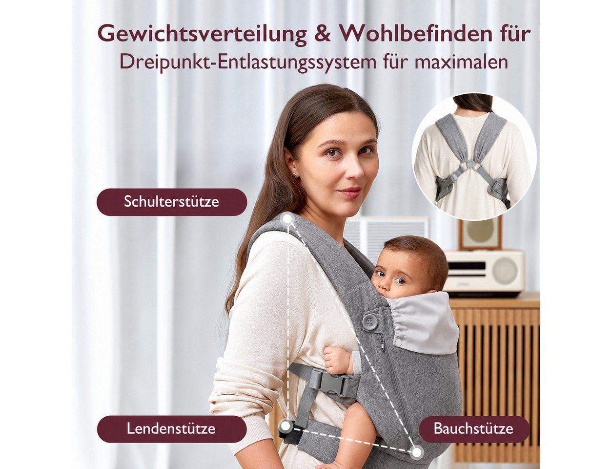 Forrlite Babytrage Neugeborene ab Geburt, Kleinkindtrage aus 100% Baumwolle (Ergobaby Babytrage mit Ein-Klick-Schnalle, ergonomische M-Position, X-Rücken, für 3,2–20 kg), tragetuch baby neugeboren, babytrage neugeborene ab geburt Bild 3