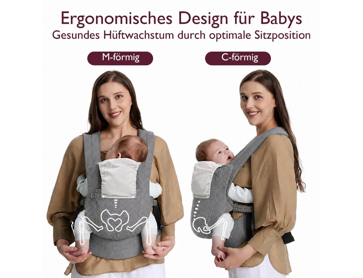 Forrlite Babytrage Neugeborene ab Geburt, Kleinkindtrage aus 100% Baumwolle (Ergobaby Babytrage mit Ein-Klick-Schnalle, ergonomische M-Position, X-Rücken, für 3,2–20 kg), tragetuch baby neugeboren, babytrage neugeborene ab geburt Bild 5