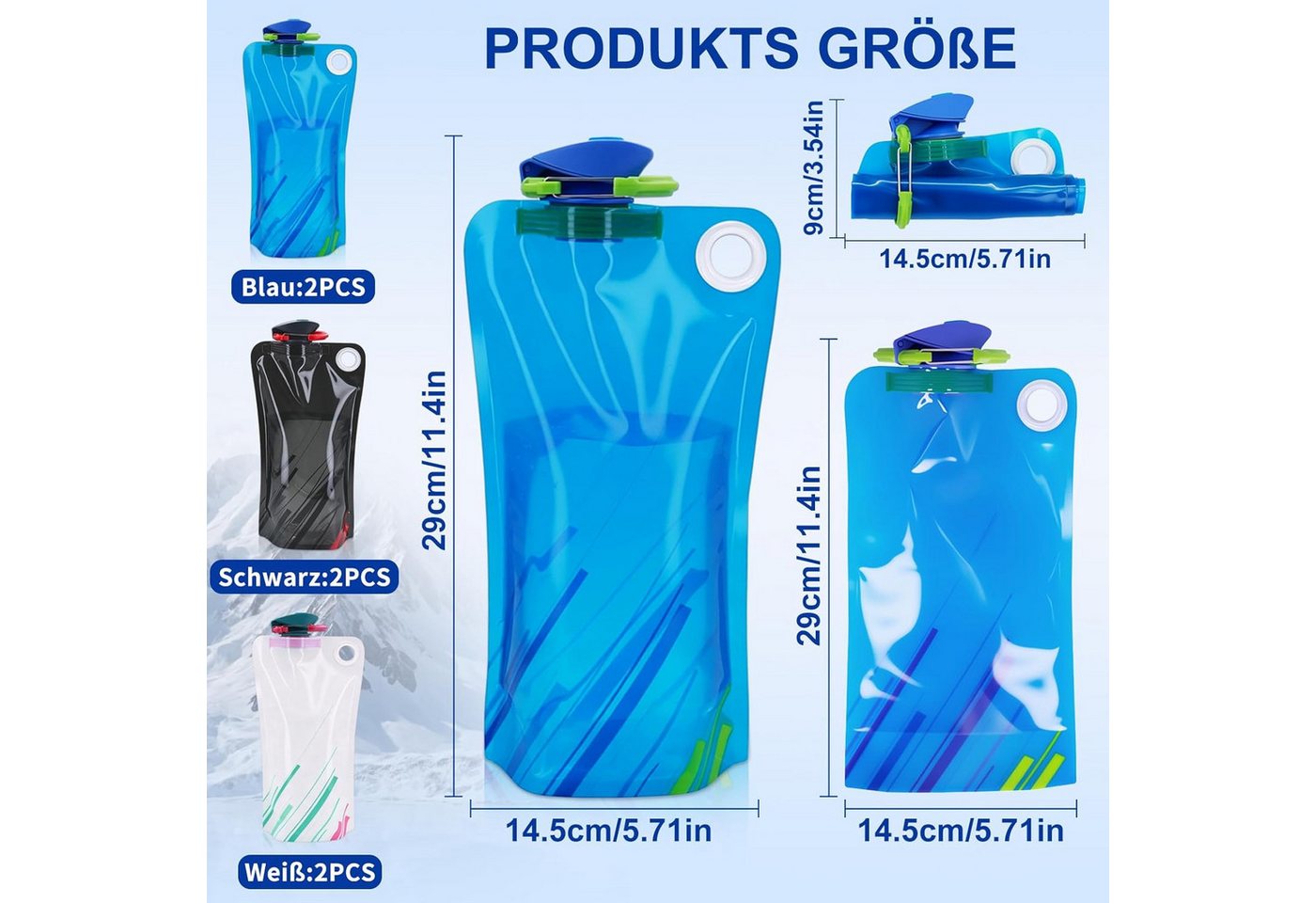 FELIXLEO Trinkflasche 1000ml 6 Stueck Faltbare Trinkflasche Wasserflasche Faltbar Reisen Bild 3