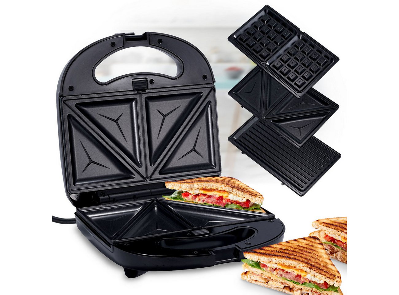 Casativo 3-in-1-Sandwichmaker 3-in-1 Multi-Grill 800W, Kontaktgrill, Sandwichmaker & Waffeleisen, 800 W, Wechselplatten für Sandwich, Waffeln & Grill, antihaft, inkl. Griff Bild 3