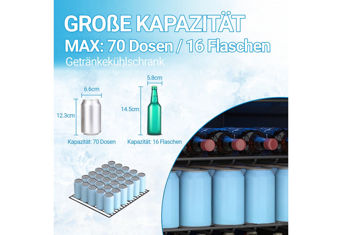 DollarDash Getränkekühlschrank JC-48-F, 57.5 cm hoch, 41.5 cm breit, LED-Leuchte, Hochentwickelte Temperatursteuerung, Energieeffizient