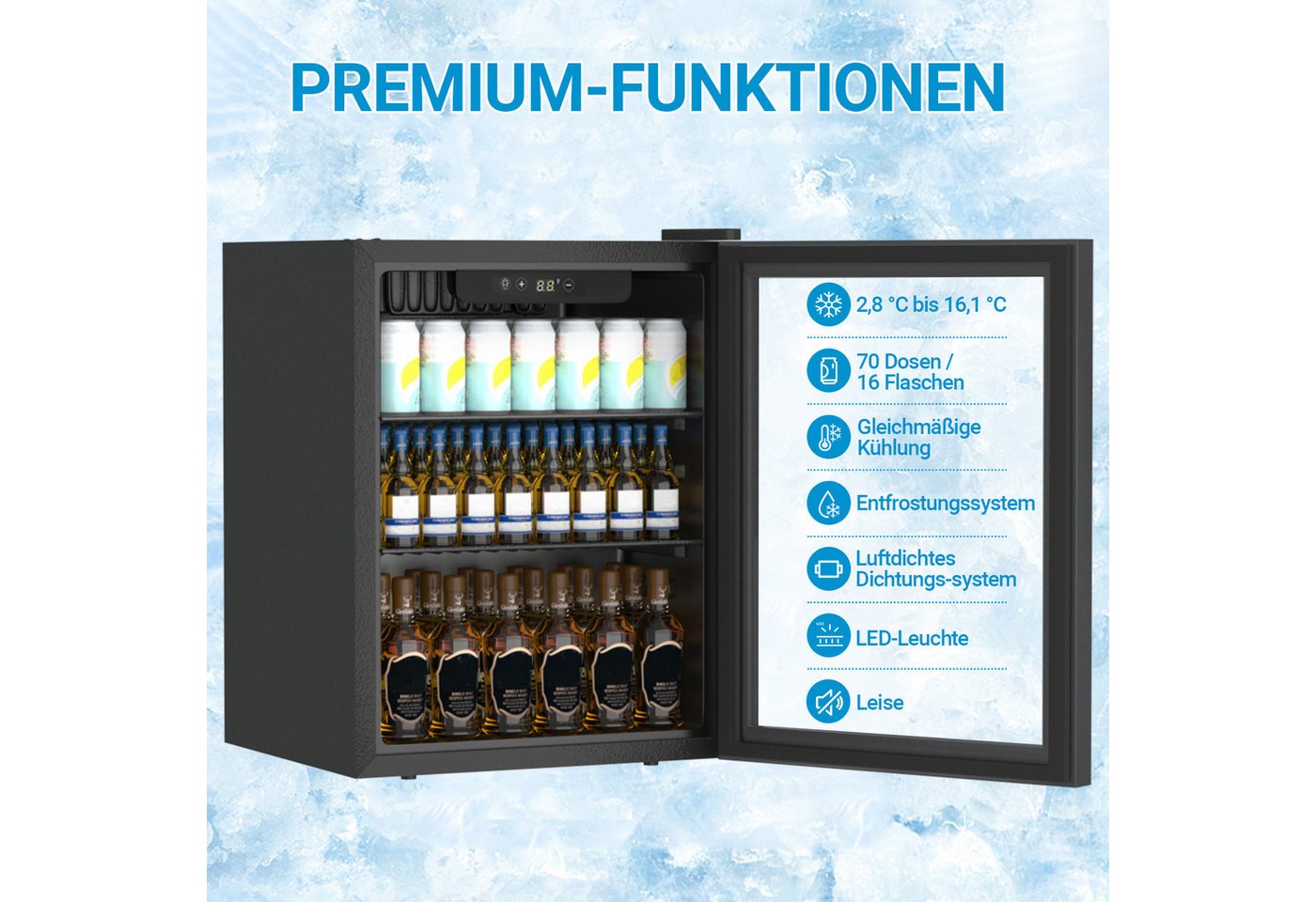 DollarDash Getränkekühlschrank JC-48-F, 57.5 cm hoch, 41.5 cm breit, LED-Leuchte, Hochentwickelte Temperatursteuerung, Energieeffizient Bild 4