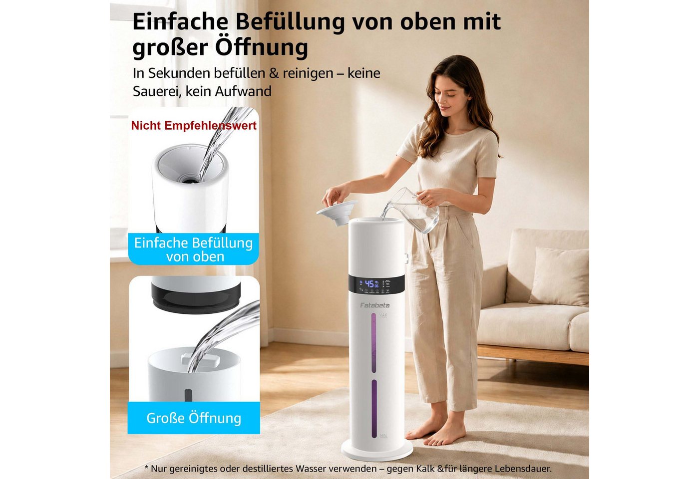 FATABETA Luftbefeuchter 9L Ultraschall Raumbefeuchter, mit Aroma-Diffusor, 9 l Wassertank, Bis 50m², Schlafmodus 32dB, Nachtlicht, Speicher, Timer, Fernbedienung Bild 2