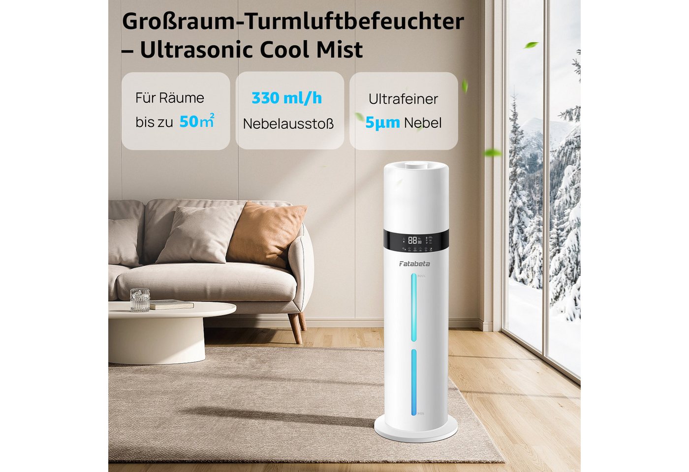 FATABETA Luftbefeuchter 9L Ultraschall Raumbefeuchter, mit Aroma-Diffusor, 9 l Wassertank, Bis 50m², Schlafmodus 32dB, Nachtlicht, Speicher, Timer, Fernbedienung Bild 4