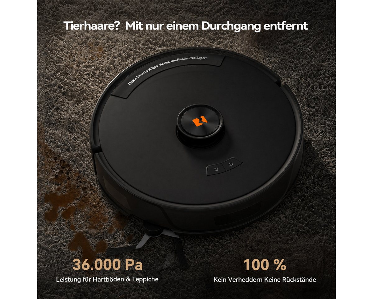 redroad Saugroboter R11 MAX Saugroboter mit Wischfunktion 36000Pa LiDAR/Absaugstation, 1200 W, mit Beutel, Saugroboter mit Wischfunktion, App-Steuerung, für hohe Türschwellen Bild 2