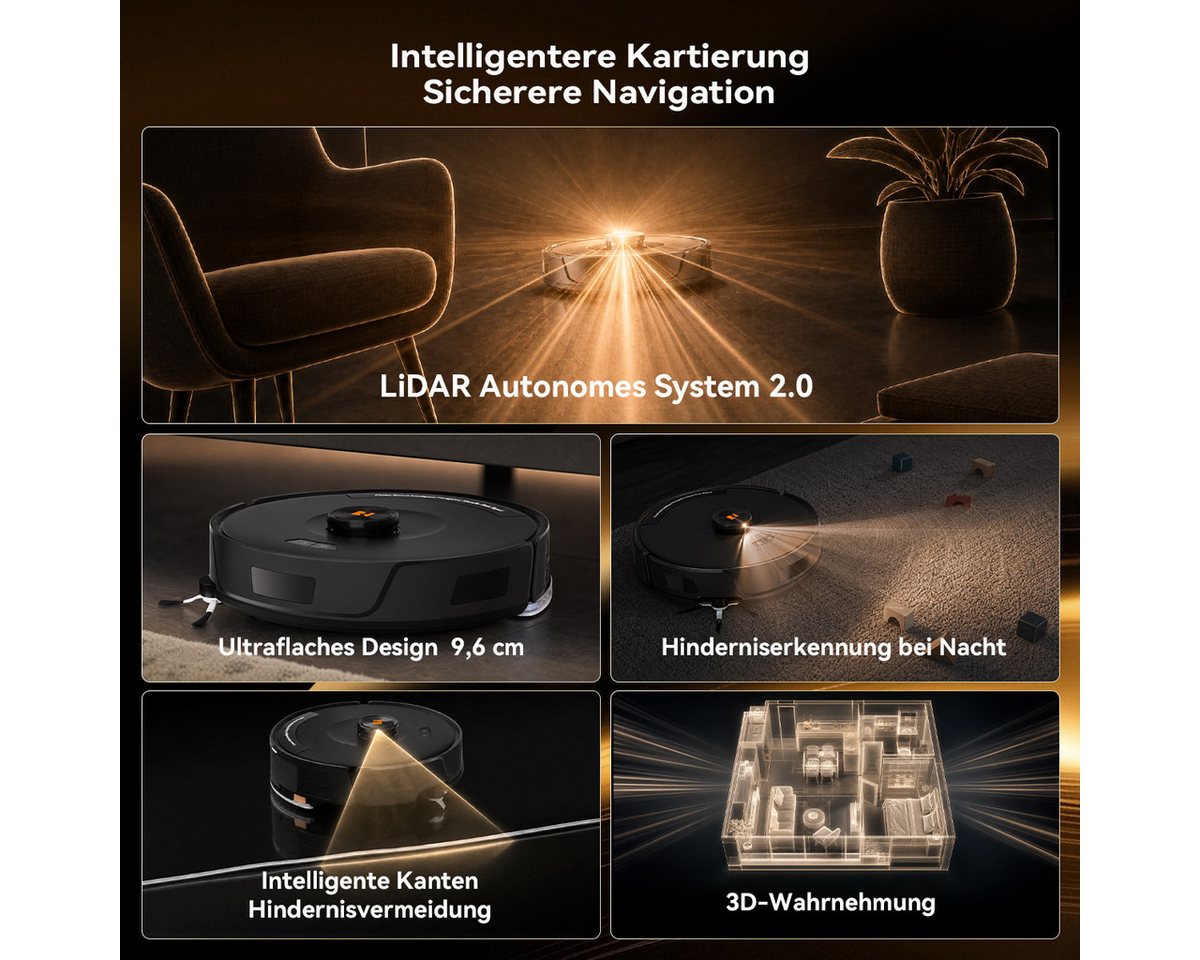 redroad Saugroboter R11 MAX Saugroboter mit Wischfunktion 36000Pa LiDAR/Absaugstation, 1200 W, mit Beutel, Saugroboter mit Wischfunktion, App-Steuerung, für hohe Türschwellen Bild 4