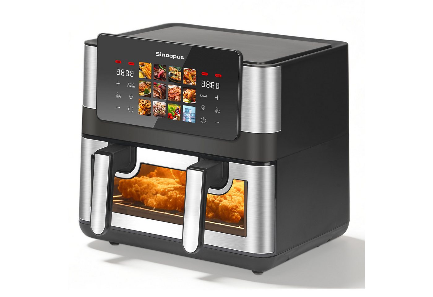 Vankel Heißluftfritteuse 9L, 2000W Airfryer mit Doppel-/Einzelkammer, Sichtfenster & 12 Programmen, 2000 W, 9L Airfryer mit Touchscreen, 360° Heißluft, Trennwand & Timer Bild 3