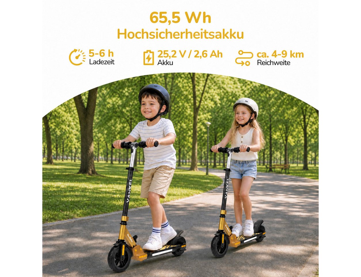 Vankel E-Scooter Kinder E-Scooter ab 6 Jahren, klappbar, höhenverstellbar, bis 14 km/h, 150 W, (faltbar, für Jungen und Mädchen, max. 50kg, Aluminiumrahmen), Luftfahrt-Alu, 6-Zoll-Pannenschutzreifen, bis 50 kg, LED & Reflektor Bild 4