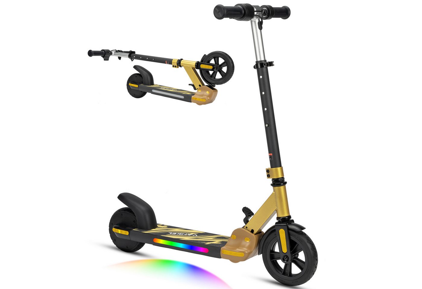 Vankel E-Scooter Kinder E-Scooter ab 6 Jahren, klappbar, höhenverstellbar, bis 14 km/h, 150 W, (faltbar, für Jungen und Mädchen, max. 50kg, Aluminiumrahmen), Luftfahrt-Alu, 6-Zoll-Pannenschutzreifen, bis 50 kg, LED & Reflektor Bild 5