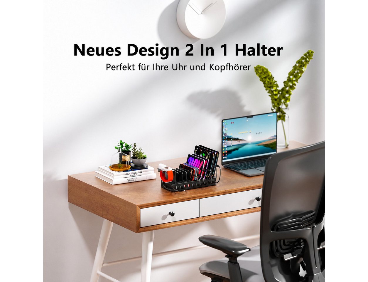 ibettertec 100W Multi-Geräte Ladestation mit 10 Anschlüssen Ladestation (USB-C & USB-A Ladehub inkl. 10 Kabeln, Verstellbare Halterung für Smartphones) Bild 2
