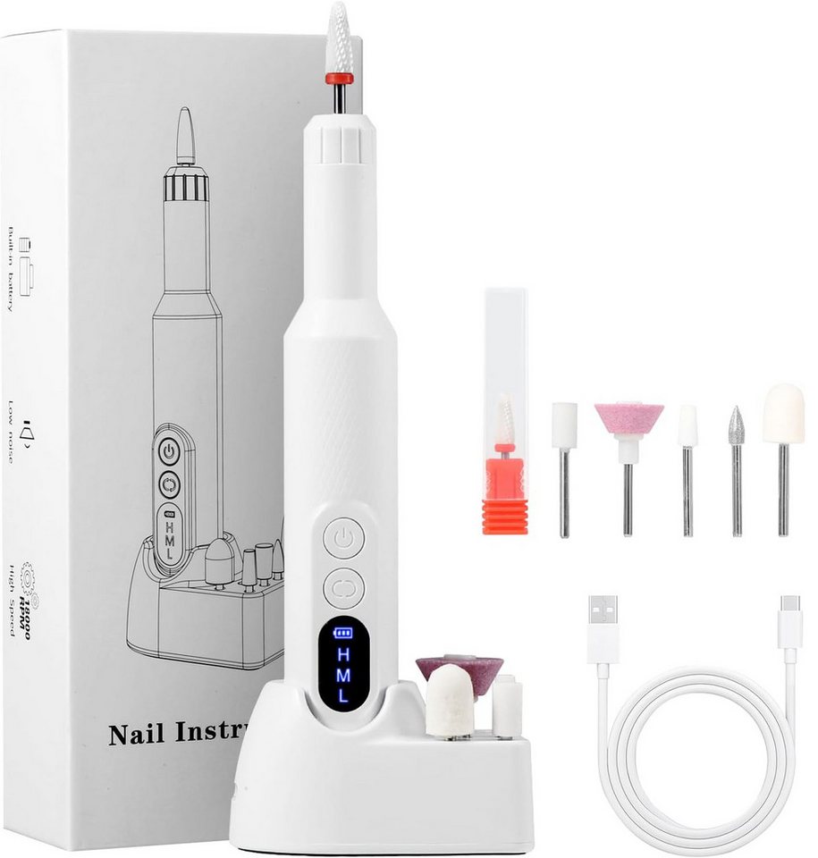 ibettertec Maniküre-Pediküre-Set Maniküre-Pediküre-Set Elektrischer Nagelfräser 18000 U/min Nagelfräser, Nagelfeile + 6 Aufsätze + Ladestation + USB-Ladekabel, USB-Ladung, Vor-/Rücklauf, LED-Anzeige, rutschfestes Griffdesign Bild 4