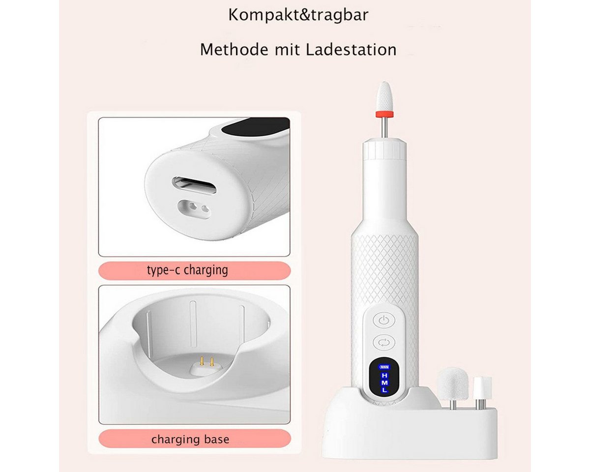 wohnTRAUM24 Maniküre-Pediküre-Set Nagelfräser Kabellos Elektrische Nail Drill 18000 U/min Nagelfräser, 6 Aufsätze zur Nagelpflege, 2 Arten der Aufladung, 18000U/min, Nagelfeile Elektrisch für Anfänger Fräser Gelnägel und Acrylgel Bild 5