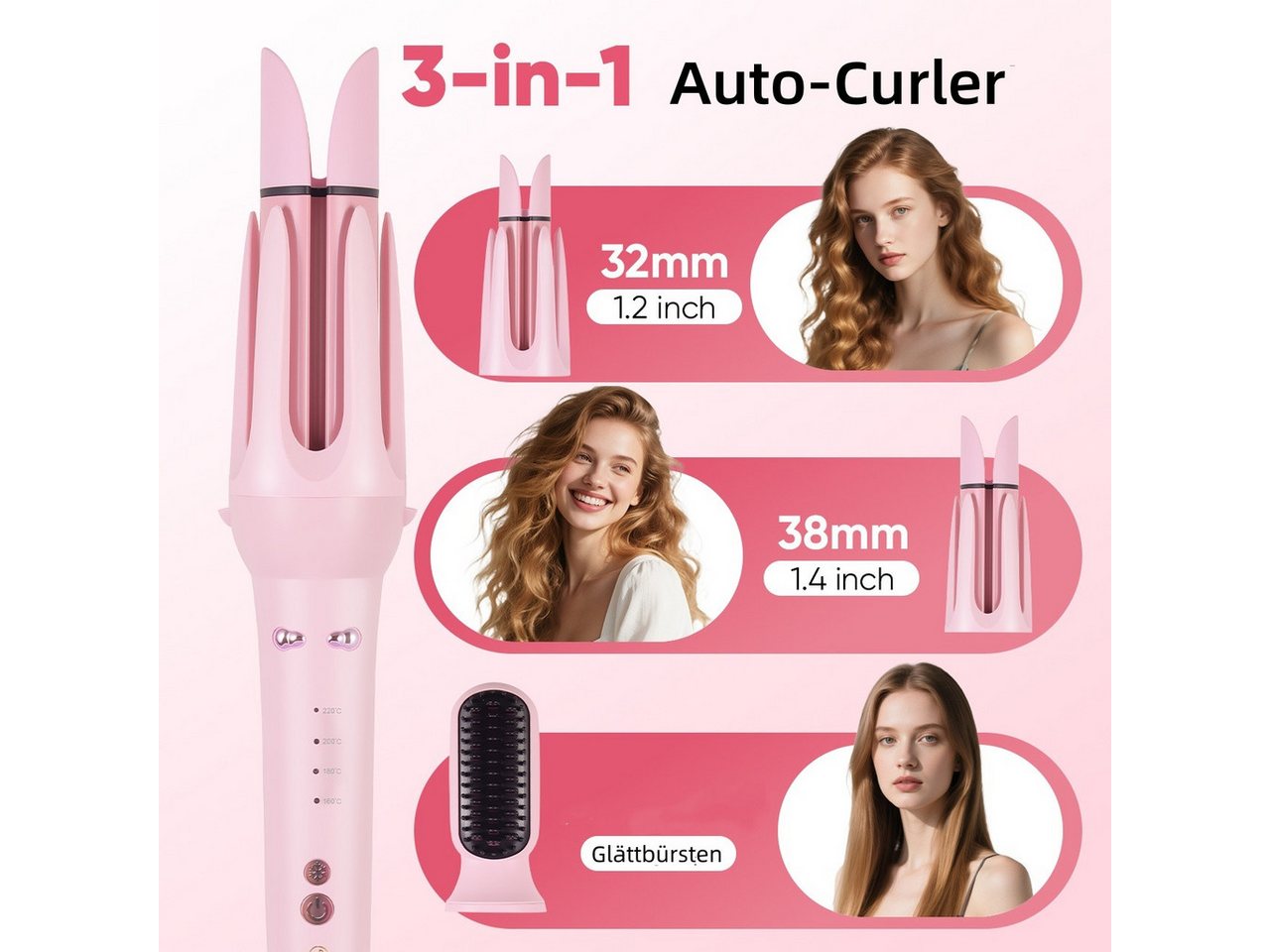 HATTEKER Lockenstab HT-139, 3-in-1 Multihaarstyler,32mm Lockenstab Automatisch, 36mm Lockenstab Große Locken,Haarglättungskamm,160 °C - 220 °C Bild 2
