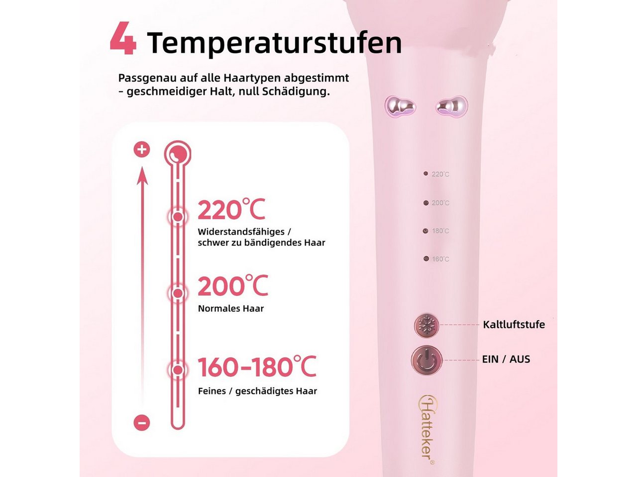HATTEKER Lockenstab HT-139, 3-in-1 Multihaarstyler,32mm Lockenstab Automatisch, 36mm Lockenstab Große Locken,Haarglättungskamm,160 °C - 220 °C Bild 3