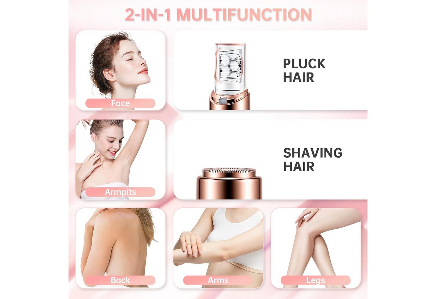 inschimmer Haarentferner-Set 2-in-1 Gesichtshaarentferner Frauen Schmerzloser Epilierer Aufladbar Bild 2