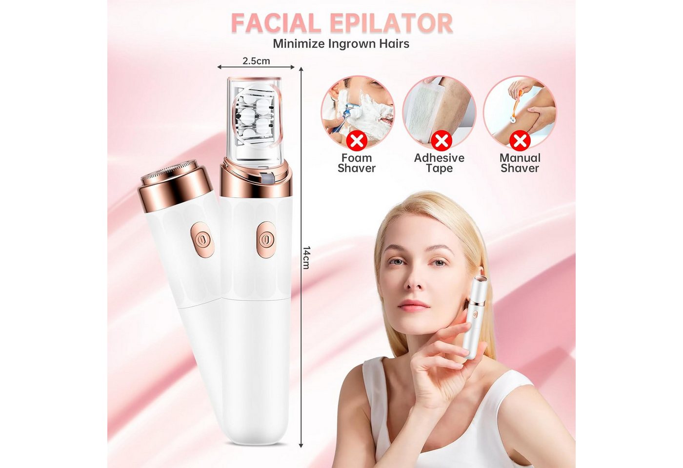 inschimmer Haarentferner-Set 2-in-1 Gesichtshaarentferner Frauen Schmerzloser Epilierer Aufladbar Bild 5