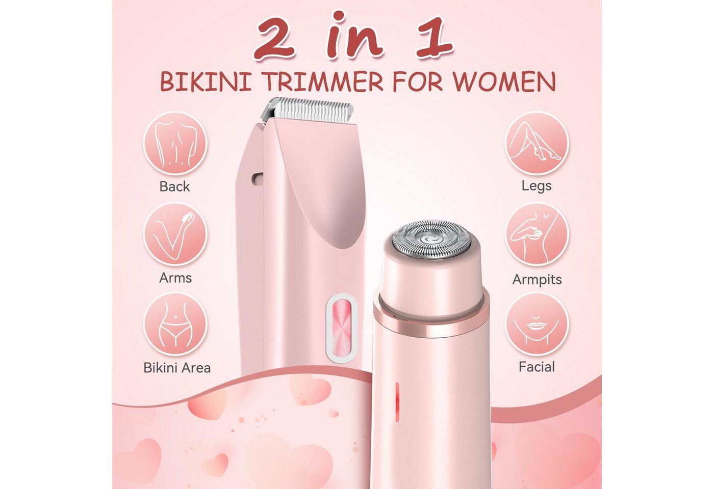 inschimmer Haarentferner-Set 2-in-1 Elektrischer Rasierer Damen Bikinitrimmer für Gesicht Körper Bild 2